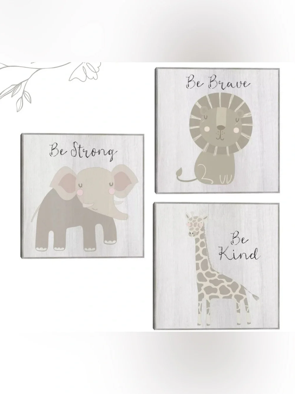 Nursery Animal Wall Art Set - Neutral Beige/Gray